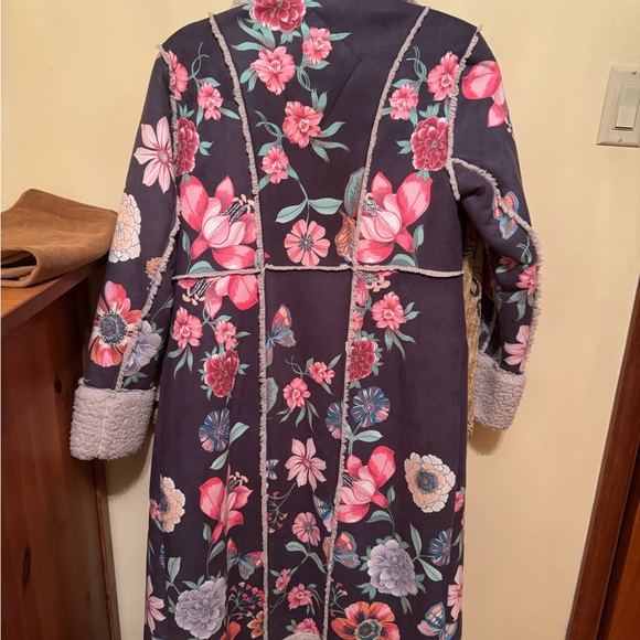 Johnny Was floral and sherpa long coat size small - Picture 2 of 3